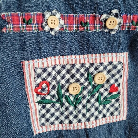 Vintage Denim Quilted Patchwork Floral Embroidered 90s Y2K Vest Jacket - Picture 5 of 9